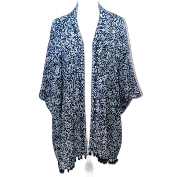 Polo Ralph Lauren | Blue & White Tassel Kimono Swim Cover Up |  One Size - Picture 3 of 14